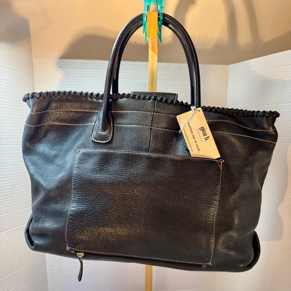 Black Pebble Leather Tote/Laptop Gina B Bag
